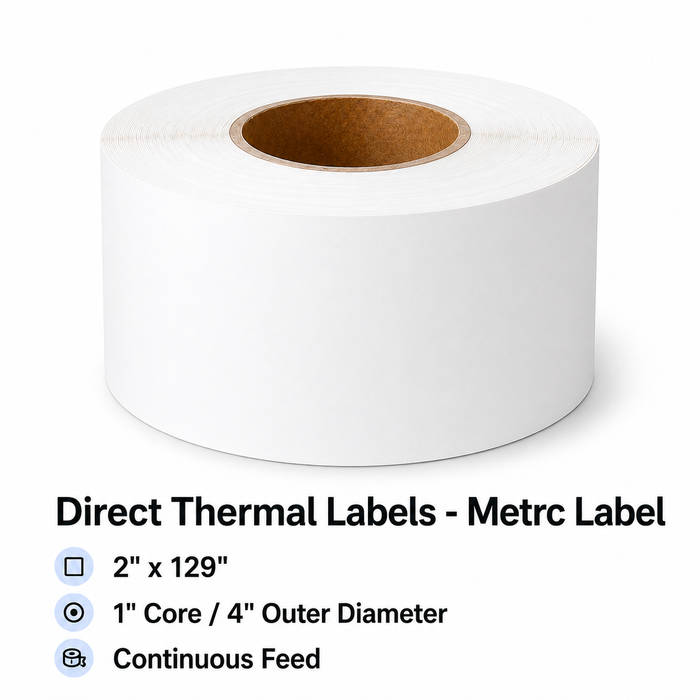 Direct Thermal Labels - Metrc Label - 2" x 129" - 1" Core / 4" Outer Diameter - (Continuous Feed)-Stock Labels-MJ Wholesale