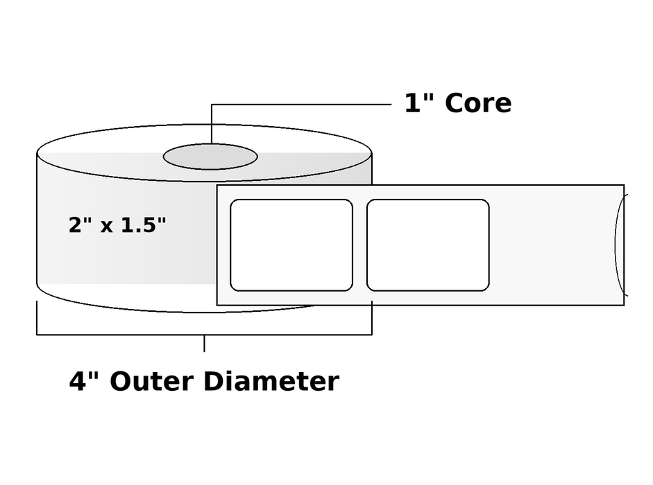 Direct Thermal Labels - Metrc Label - 2" x 1.5" - 1" Core / 4" Outer Diameter - (950 Labels Per Roll)-Stock Labels