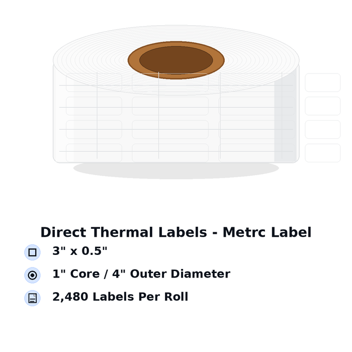Direct Thermal Labels - Metrc Label - 3" x 0.5" - 1" Core / 4" Outer Diameter - (2,480 Labels Per Roll)