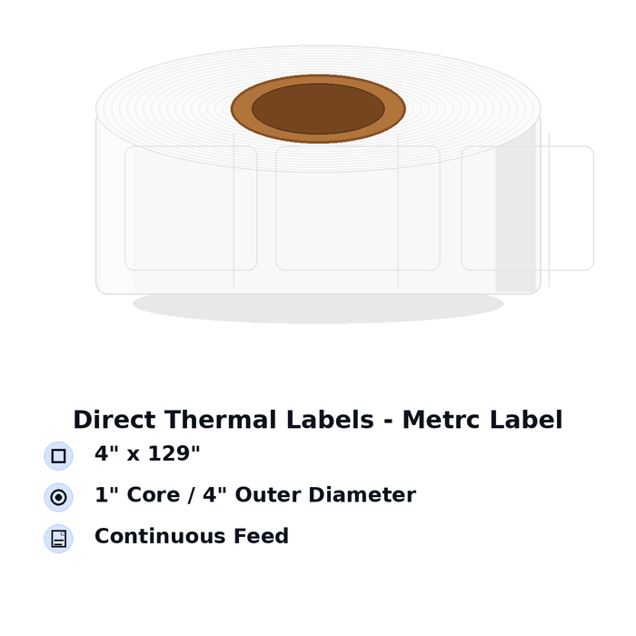 Direct Thermal Labels - Metrc Label - 4" x 129" - 1" Core / 4" Outer Diameter - (Continuous Feed)