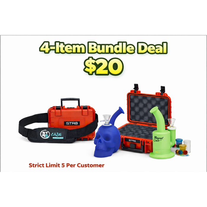 Distributor Special: 4-Item Bundle Str8 Travel Case, Silicone Bong, Mini Dab Rig & Shoulder Strap-Rolling Trays and Accessories