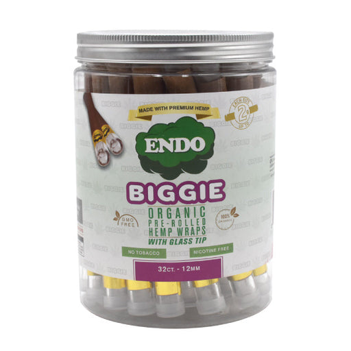 ENDO Biggie Organic Hemp Wrap Pre Rolled With 12mm Glass Tips - (32 Count Jar)-Papers and Cones