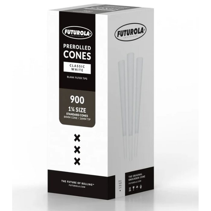 Futurola Paper Cones Bulk - 1 1/4 - 900pc - Non-Branded Tip - White-Cones