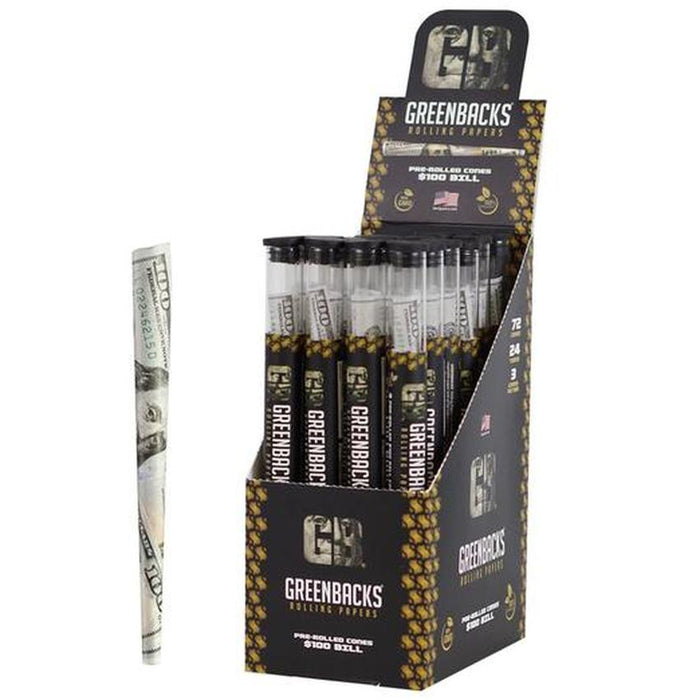 GREEN BACKS PRE-ROLLED CONES 3CT /24CT DISPLAY-