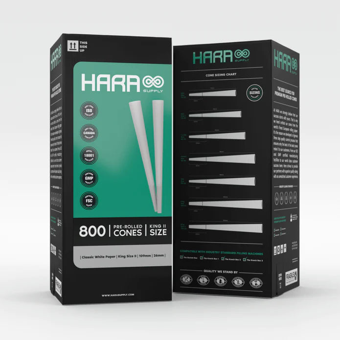 Hara Supply Blank Non Branded Classic King Size White Cones - 109mm/26mm - (800 Cones Per Box)-Papers and Cones