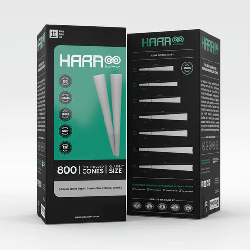 Hara Supply Blank Non Branded Classic Size White Cones - 98mm/26mm - (800 Cones Per Box)-Papers and Cones