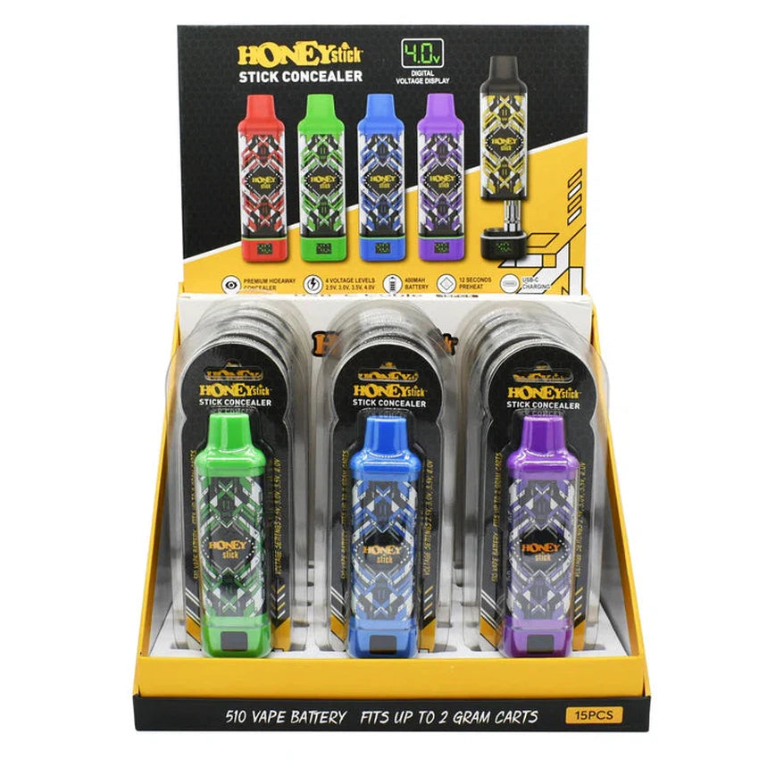 Honeystick 510 Thread Cart Pen Vape Concealer - Assorted Designs - (15 MJ Wholesale Honeystick 510 Thread Cart Pen Vape Concealer - Assorted Designs - (15 MJ Wholesale
