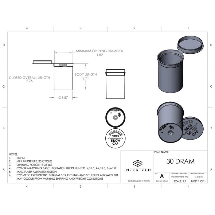 Intertech 30 Dram Pop Top Vial - 1/4 Oz - Purple - (9,792 Count Per Pallet)-Pop Top Vials