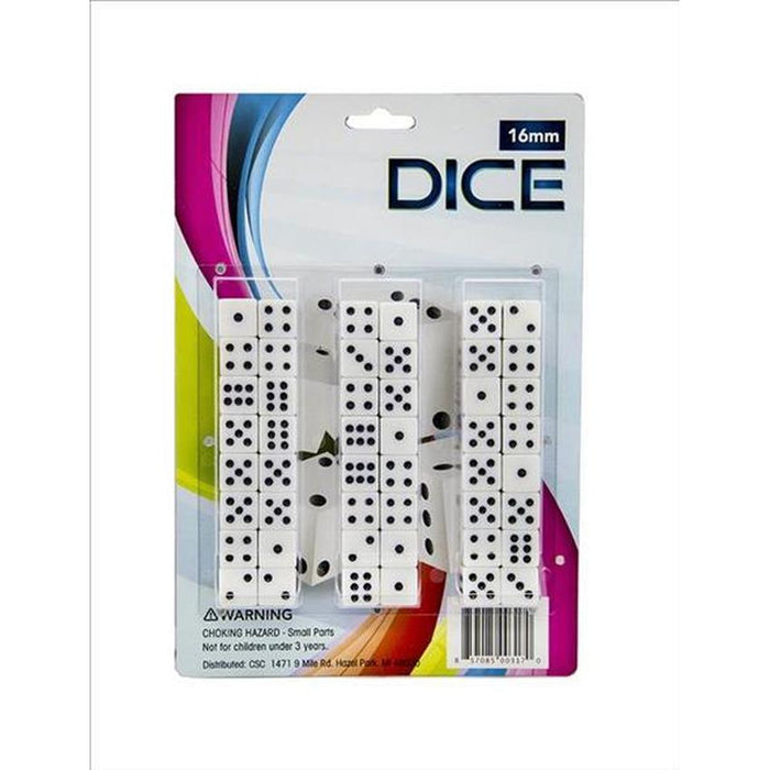 Large White Playing Dice 16mm - (48 Count per pack)-