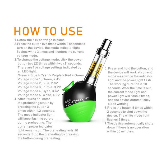 Lookah Egg 510 Voltage Vape Battery - Various Colors - (1 Count)-Vaporizers, E-Cigs, and Batteries