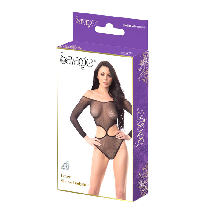 Lover Sleeve Bodysuit-Black-LINGERIE > Bodystocking