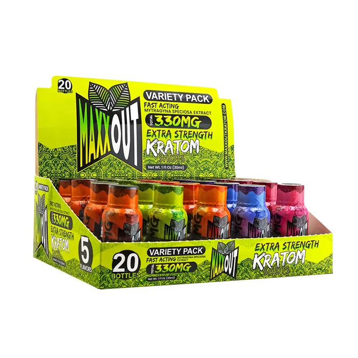 MaxxOut Kratom 330mg Extract Shots - Assorted Display - (20 Count Display)-Dietary Supplements