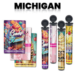 Michigan Pre-Designed Strain 116mm Black Blunt Tube, with Strain Sticker Applied!-Custom Print Stickers