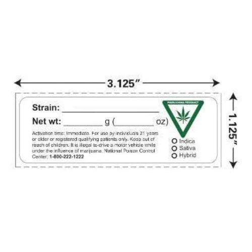 Michigan Strain & Net Wt. Label 1" x 3" Inch 1000 Count-Prescription Labels & State Compliant Labels