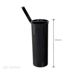 MJ 60 Dram Pop Top Vial - 1/2 Oz - Child Resistant - Vials With Labels & Application - (75 Count Per Box)-Pop Top Vials