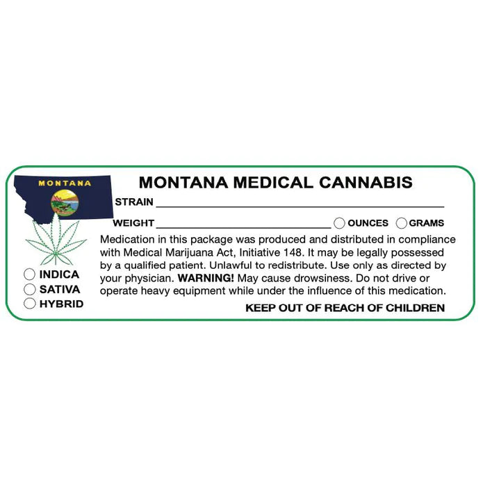 Montana "Canna Strain & Weight Label" 1" x 3" Inch 1000 Count-Prescription Labels & State Compliant Labels