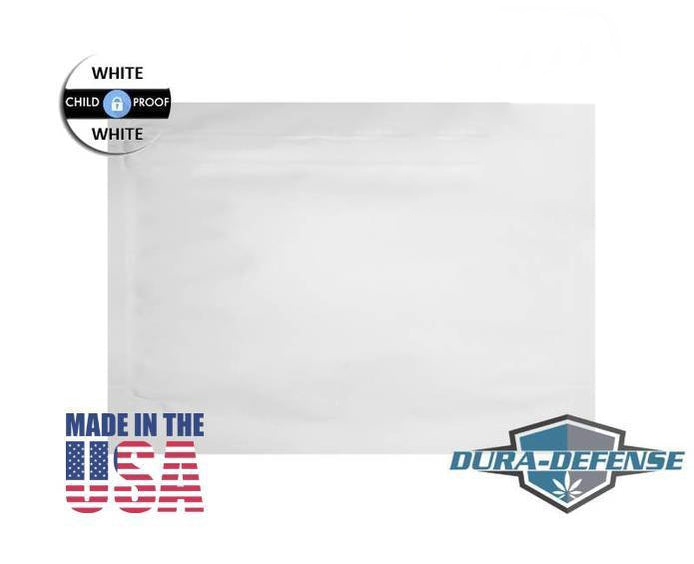 Mylar Bag Dura-Defense Matte White Child Resistant Exit Bag - Opaque 12" x 9" (50, 100, 250, and 500 Count)-MYLAR SMELL PROOF BAGS