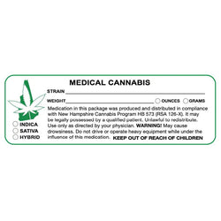 New Hampshire "Canna Strain & Weight Label" 1" x 3" Inch 1000 Count-Prescription Labels & State Compliant Labels