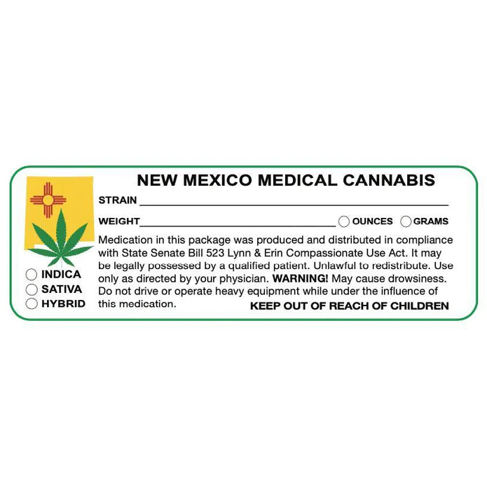 New Mexico "Canna Strain & Weight Label" 1" x 3" Inch 1000 Count-Prescription Labels & State Compliant Labels
