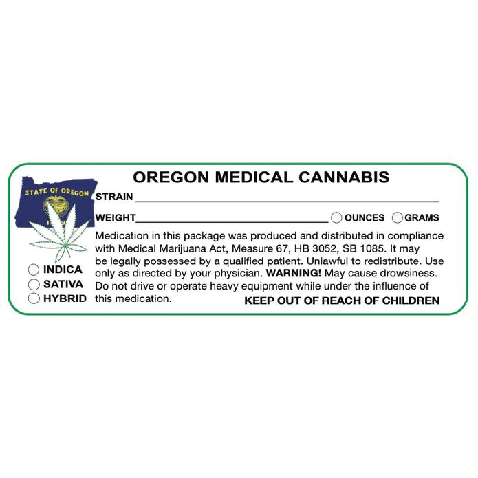 Oregon "Canna Strain & Weight Label" 1" x 3" Inch 1000 Count-Prescription Labels & State Compliant Labels