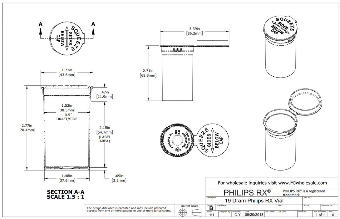 Philips RX 19 Dram Pop Top Vial - 1/8 Oz - Child Resistant - Smoke Black - Translucent (225 Count)-Pop Top Vials