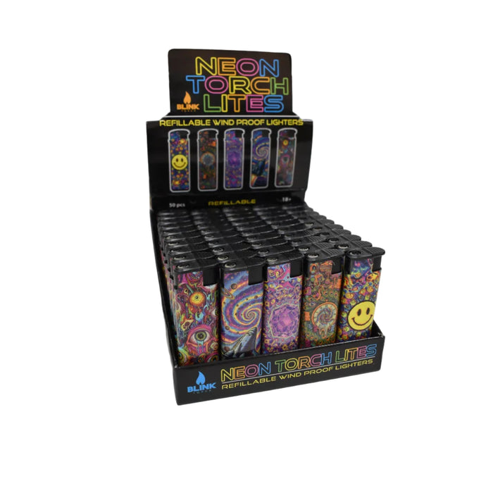 Psychedelic Blink Windproof Lighters - Refillable - Assorted Designs - (50 Count Display)