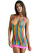 Rainbow Mini Fishnet Dress-LINGERIE > Dress