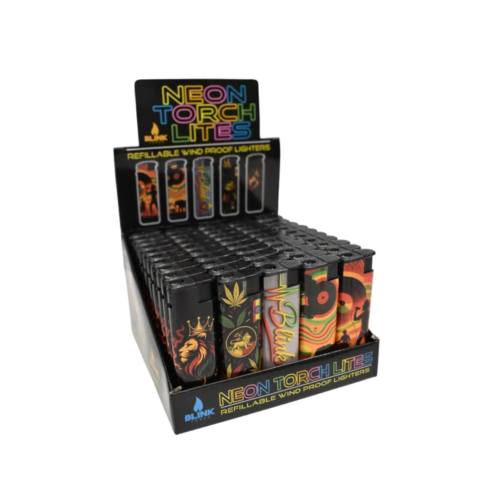 Rasta Blink Windproof Lighters - Refillable - Assorted Rasta Designs - (50 Count Display)-Lighters and Torches-MJ Wholesale