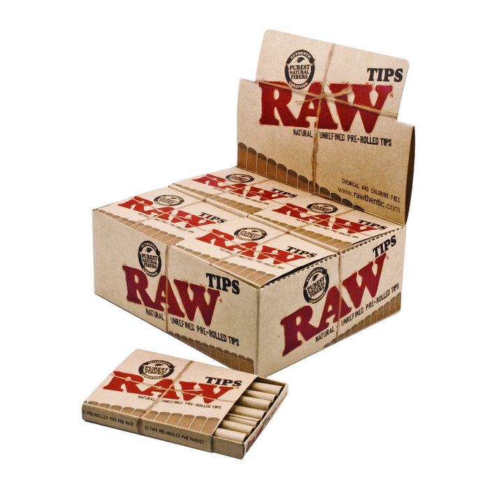 RAW Authentic Chemical And Chlorine Free Tips Pre-rolled - 21 Tips Per Pack - (20 Count Per Display)-Papers and Cones