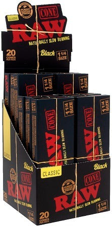 RAW Authentic Classic Black 1 1/4 Cones 20 Pack - (12 Count Display)-Papers and Cones