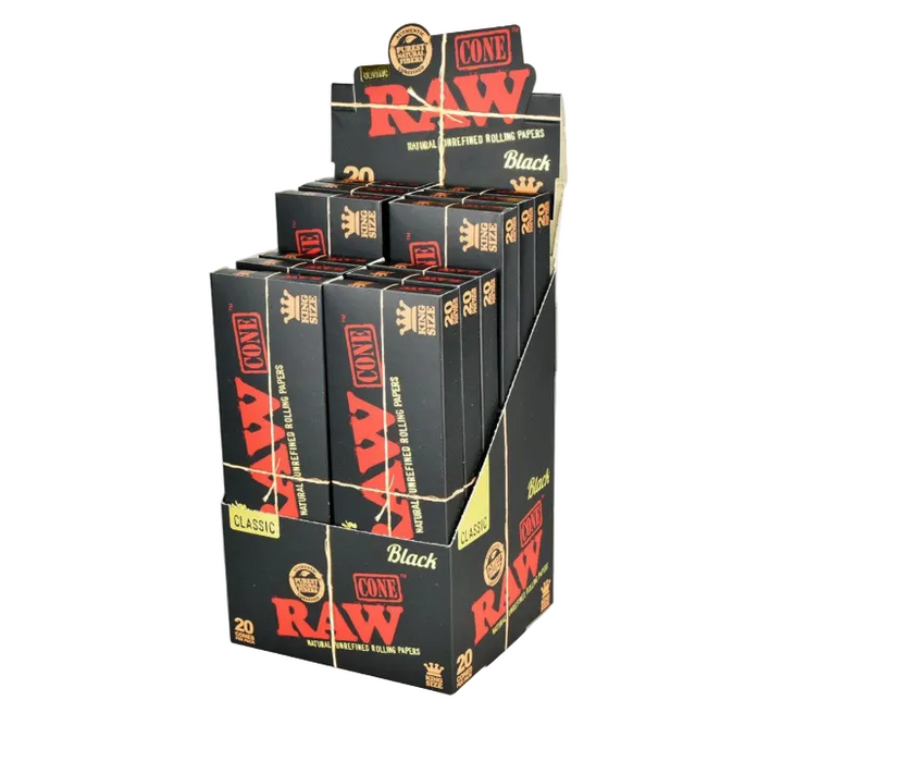 RAW Authentic Classic Black 1 1/4 Cones 20 Pack - (12 Count Display)-Papers and Cones