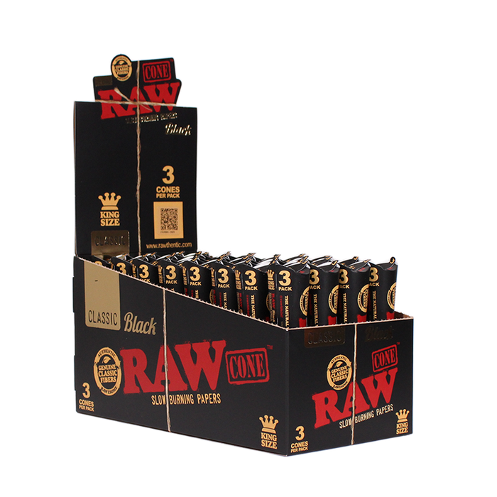RAW Authentic Classic Black King Size 110mm Cones - (32 Per Display)-Pre-Rolled Cones