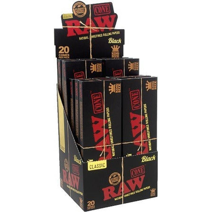 RAW Authentic Classic Black King Size Cones 20 Pack - (12 Count Display)-Papers and Cones