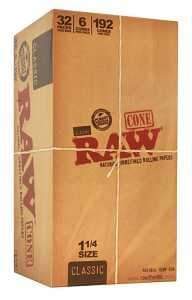 RAW Authentic Cones 1 1/4" Classic Unrefined 6-per pack (32 Pack)-Papers and Cones