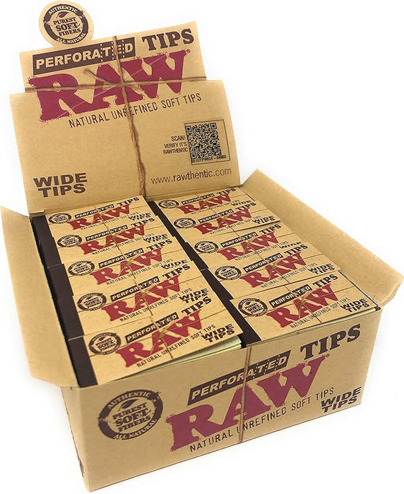 RAW Authentic Hemp & Cotton Perforated Wide Tips - 50 Tips Per Pack - (50 Count Display)-Papers and Cones