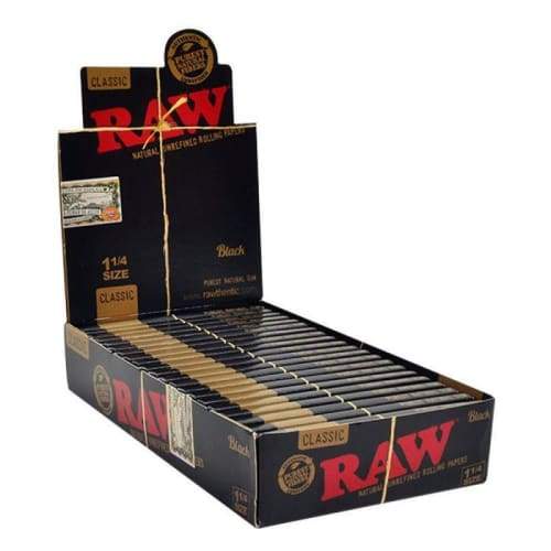 RAW Authentic Rolling Papers Classic 1 1/4 Black (24 Count Per Display)-Papers and Cones