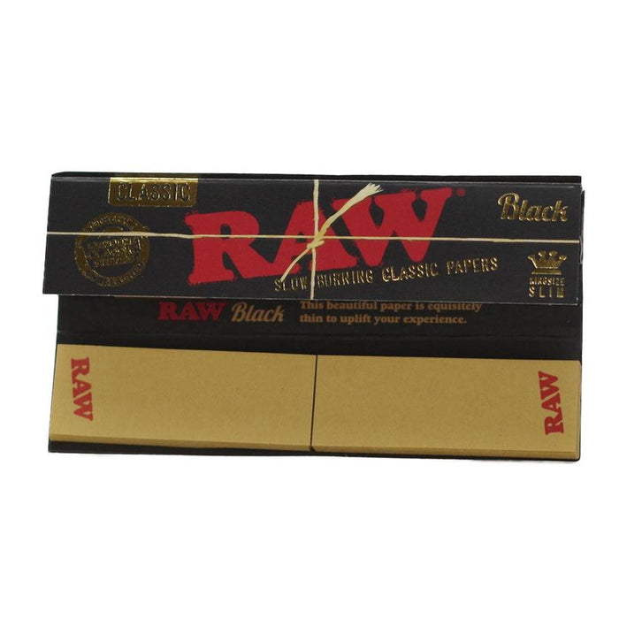 RAW Authentic Rolling Papers Classic King Size Slim Black With Tips - (24 Count Display)-Papers and Cones