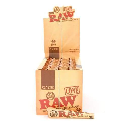 RAW Authentic Unrefined Cones King Size 32Pack/3Count Classic - (1 Display)-Papers and Cones