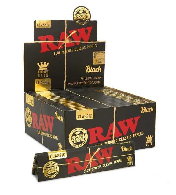 Raw Classic Black Connoisseur Kings Size Slim with Tips - (24 Count Display)-Papers and Cones-MJ Wholesale