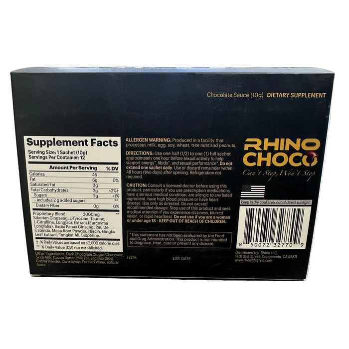 Rhino VIP Chocolate Sauce Male Enhancement - (12 Count Box)-Dietary Supplements