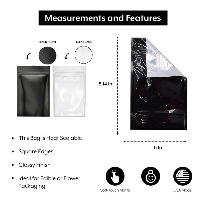 1/8th Ounce Matte Black/Clear Smell Proof Mylar Bags