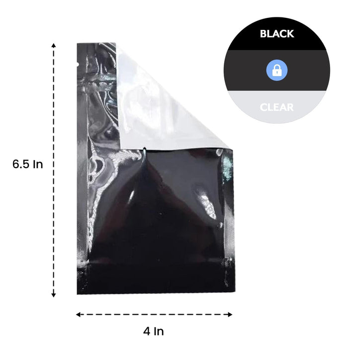 SAMPLE of Mylar Bag Black/Clear - 1/4 Oz - 7 Grams - 4 x 6.5" - (1 Count SAMPLE)-Mylar Smell Proof Bags