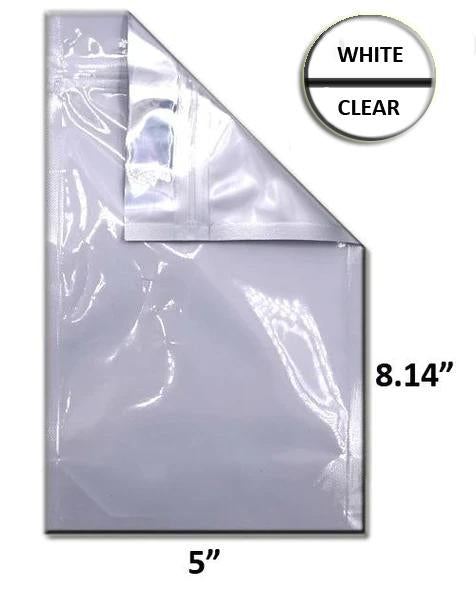 SAMPLE of Mylar Bag White/Clear - 1/2 Oz - 14 Grams - 5 x 8.14" - (1 Count)-Mylar Smell Proof Bags