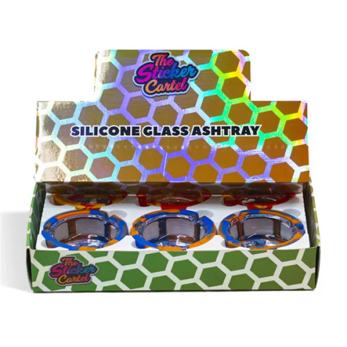 Silicone Glass Ashtray 100mm - Various Color and Design Per Display - (6 Count Display)-Rolling Trays and Accessories