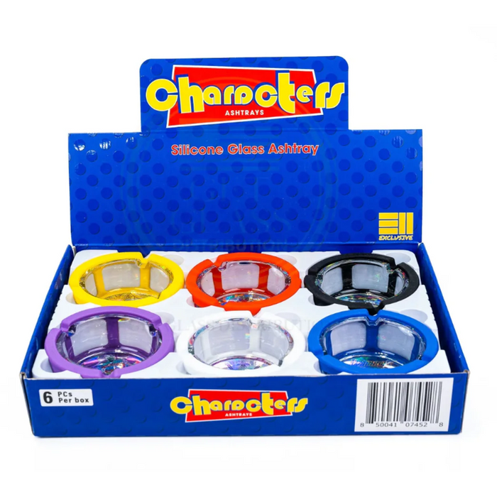 Silicone Glass Ashtray 100mm - Various Color and Design Per Display - (6 Count Display)-Rolling Trays and Accessories