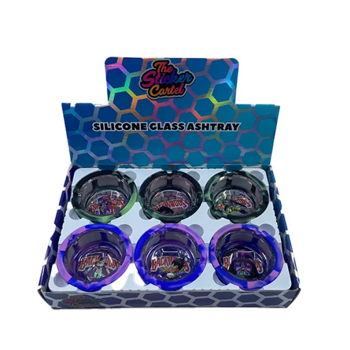 Silicone Glass Ashtray 85mm - Various Color and Design Per Display - (6 Count Display)-Rolling Trays and Accessories