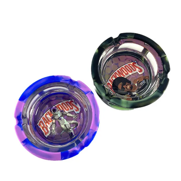 Silicone Glass Ashtray 85mm - Various Color and Design Per Display - (6 Count Display)-Rolling Trays and Accessories