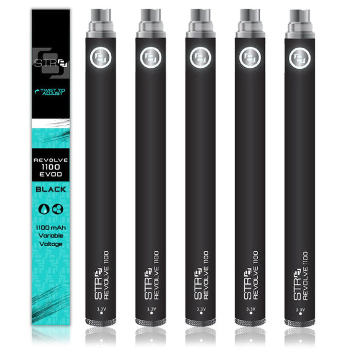 STR8 Revolve 510 Thread 1100 mAh Evod Batteries - Black - (1 or 5 Count)-Vaporizers, E-Cigs, and Batteries