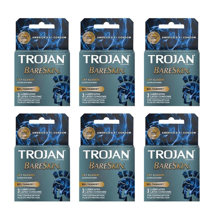 Trojan Bareskin Lubricated Condoms 3 Pack (6 Count)-Condom