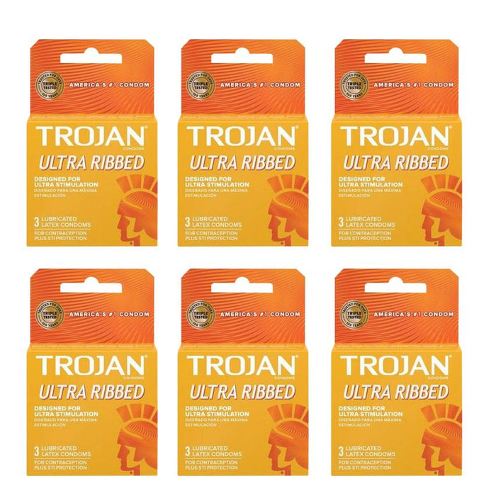 TROJAN Brown Ultra Ribbed 3 Pack Lubricated Condoms (6 Count)-Condom